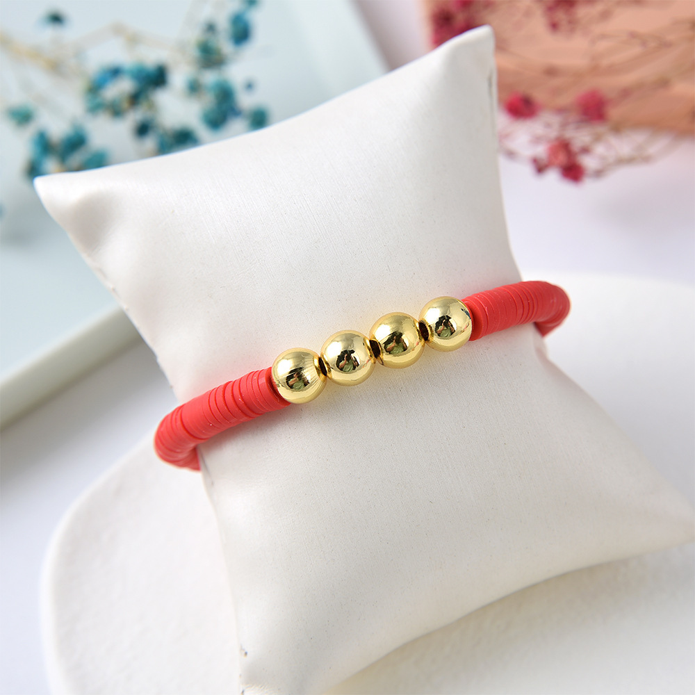 1 Piece Ethnic Style Colorful Pearl Soft Clay Copper Knitting Plating Gold Plated Women's Bracelets display picture 3