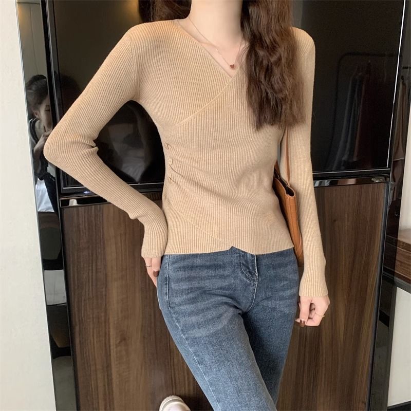 今年流行漂亮低领打底衫女春秋洋气感针织衫毛衣紧身内搭|undefined