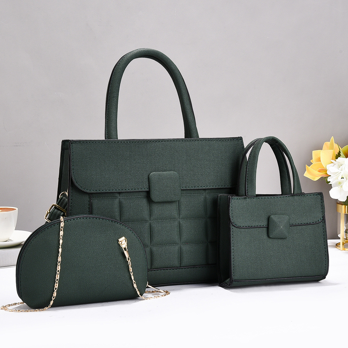 Daily, Shopping Occasion PU Material Women's PU Plaid Elegant Square Zipper Buckle Bag Sets
