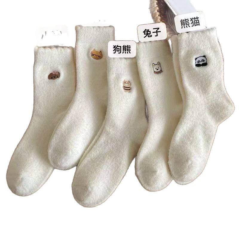 25新款秋冬加绒加厚保暖可爱韩版卡通动物睡眠堆堆地板袜子|undefined