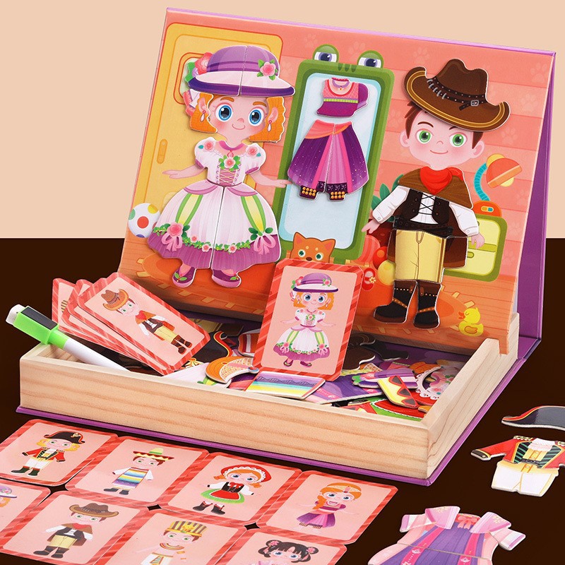 Educación infantil puzzles magnéticos pegatinas de dibujos animados princesa cambio de personaje cambio de ropa puzzle magnético tablero de dibujo juguete