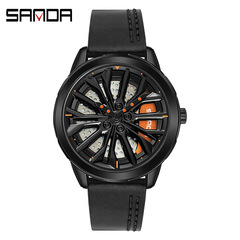 Sanda's new personalized cool men's quartz watch 1063 wheel rotating dial casual waterproof mesh strap watch