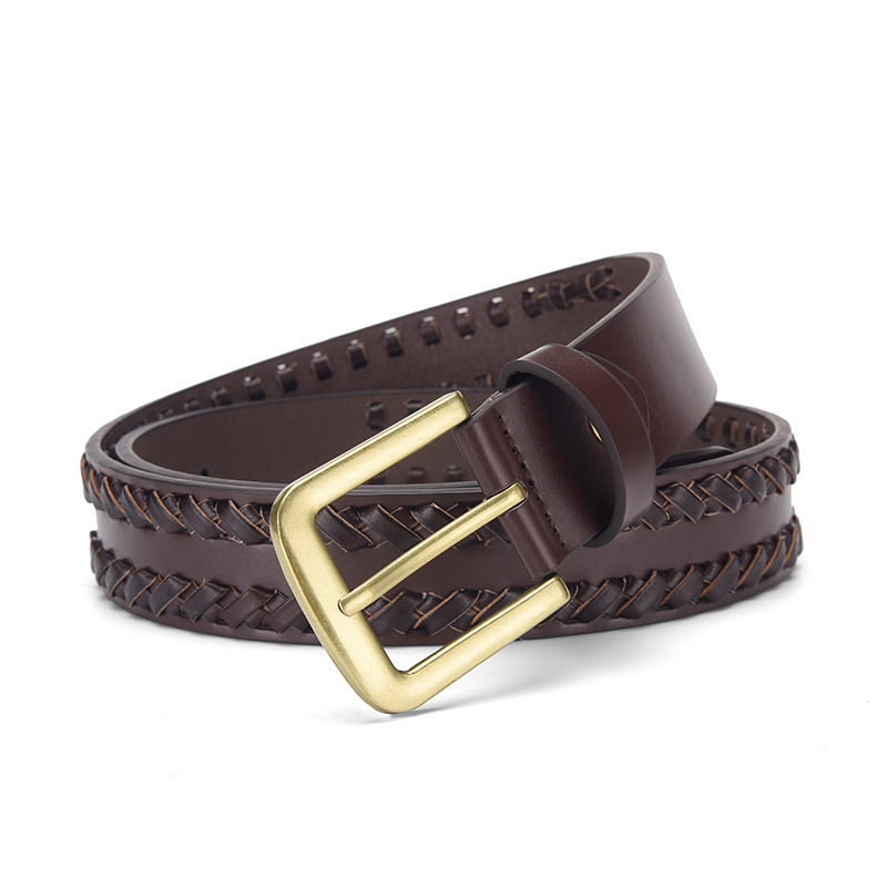 Trendy PU Handmade Woven Pin Buckle Men's Personality Versatile Casual Belt Factory_voghion.com