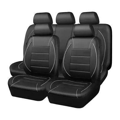 Leather Single-Stitch Pull Strap Leather – Universal seat cover - white-line-2-piece-set-single-seat