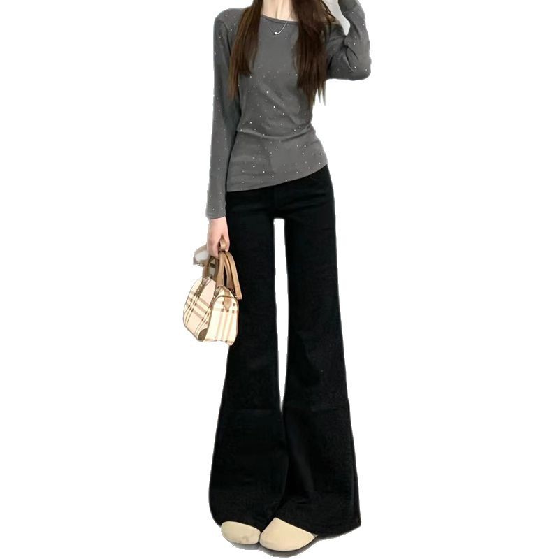 Online Supermarket Same Black High-waisted Micro-blared Jeans Women's Summer Pear-shaped Body All-match Slim Flared Pants