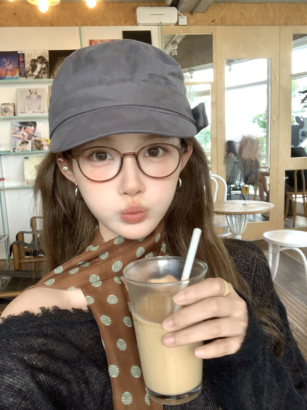 韩系复古纽扣平顶帽子女2025新款休闲百搭显脸小贝雷帽遮阳马术帽|undefined
