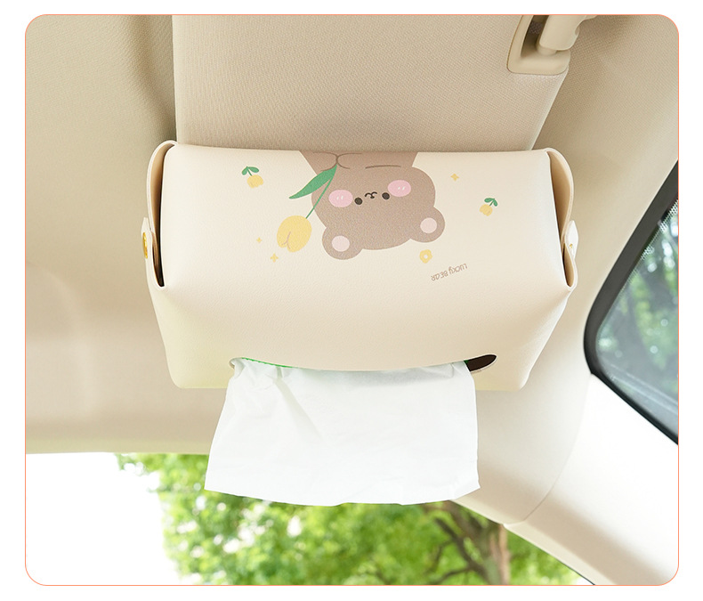 Creative Car Tissue Box Cartoon Leather Car Seat Back Hanging Tissue Box Cute Car Armrest Tissue Bag