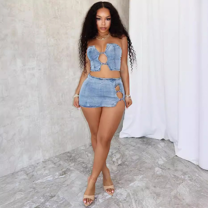 Women's Clothing Summer New Fashion Sexy Tether Wrap Top Vented Hip Skirt Women's Clothing Summer New Fashion Sexy Tether Wrap Top Vented Hip Skirt