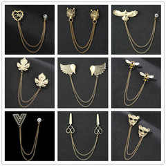 男士鏈條襯衫樹葉老鷹豹頭蜜蜂剪刀V字領針 西裝配飾胸口服飾胸針