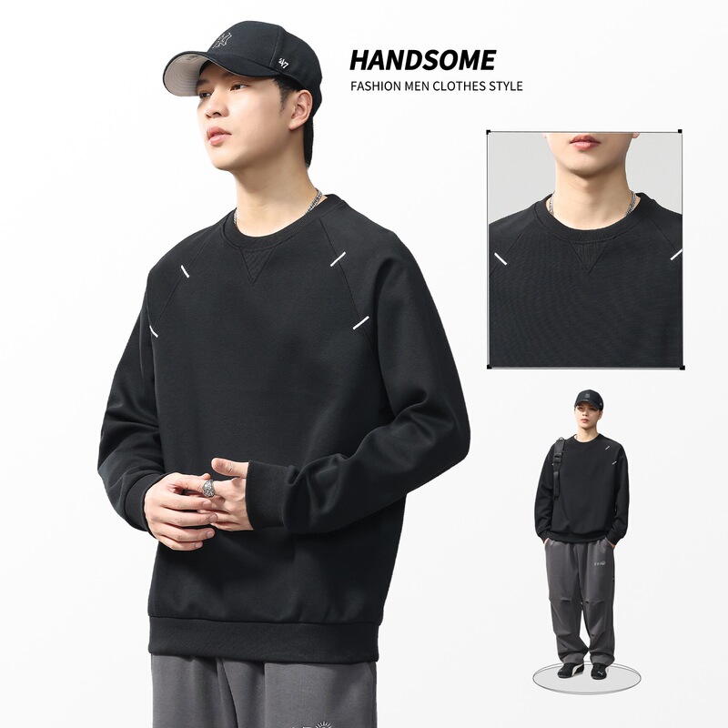 [Limited Price: $99] American-style crewneck sweatshirt for men, new autumn collection, trendy loose-fit casual long-sleeve T-shirt, black