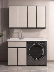 組合洗衣台盆帶搓板一體洗衣櫃伴侶滾筒洗新品太空鋁陽台洗衣機櫃