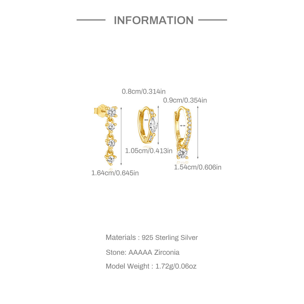 4g Weight 925 Sterling Silver Ear Needle Material Zircon Inlay Material Earrings Classification 1 Set Quantity Holiday, Daily Occasion 925 Sterling Silver Material Geometric Pattern Women's Gender Inlay Design Simple Style Style 1 Set 925 Sterling Silver Zircon Geometric Earrings 1