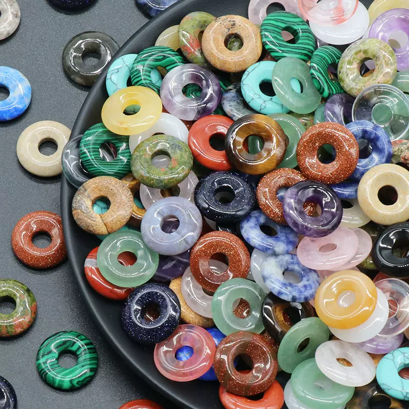 1335-18mm天然水晶玛瑙石平安扣吊坠大孔圈圈怀古diy饰品项链配件