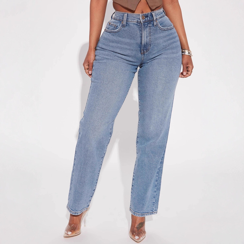 Cross-Border European and American 90S Retro Washed High-Waisted Straight Jeans for Women Vintage Mom Jeans Wholesale