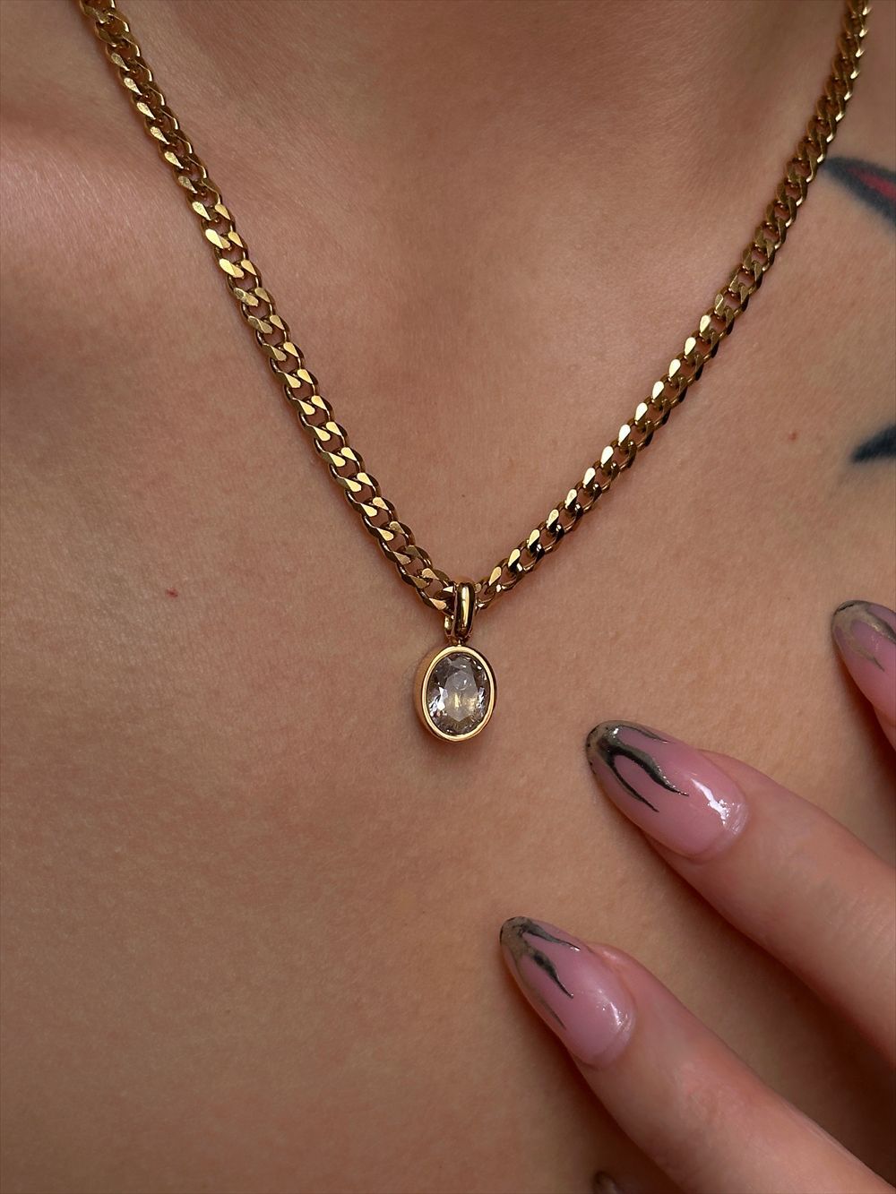 Ig Style Simple Style Oval Stainless Steel Plating Inlay Zircon 18k Gold Plated Pendant Necklace Long Necklace display picture 1