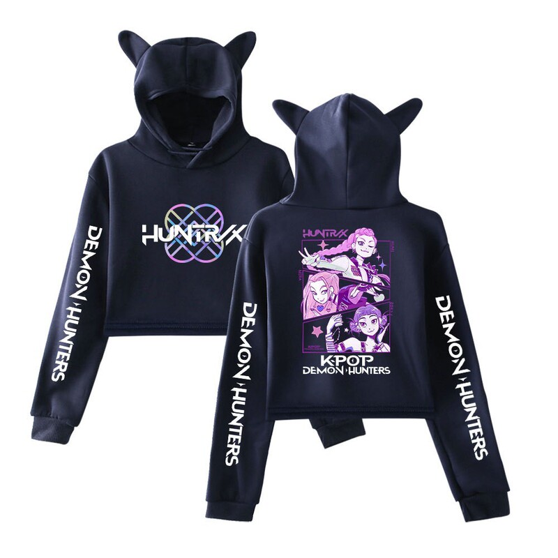 新款日漫K-POP猎魔女团  欧美个性女生时尚露脐猫耳朵卫衣|undefined