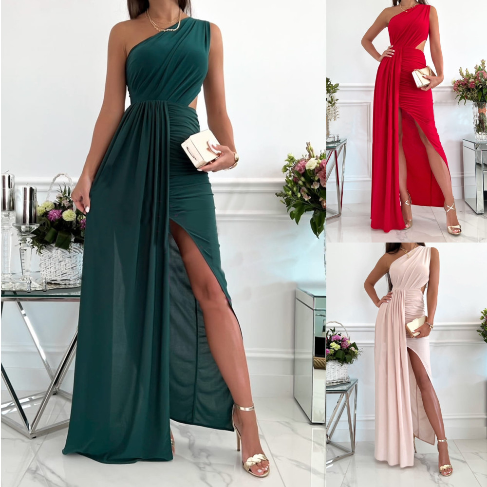 Women's Party Dress Fashion Diagonal Collar Slit Patchwork Sleeveless Solid Color Maxi Long Dress Banquet display picture 1