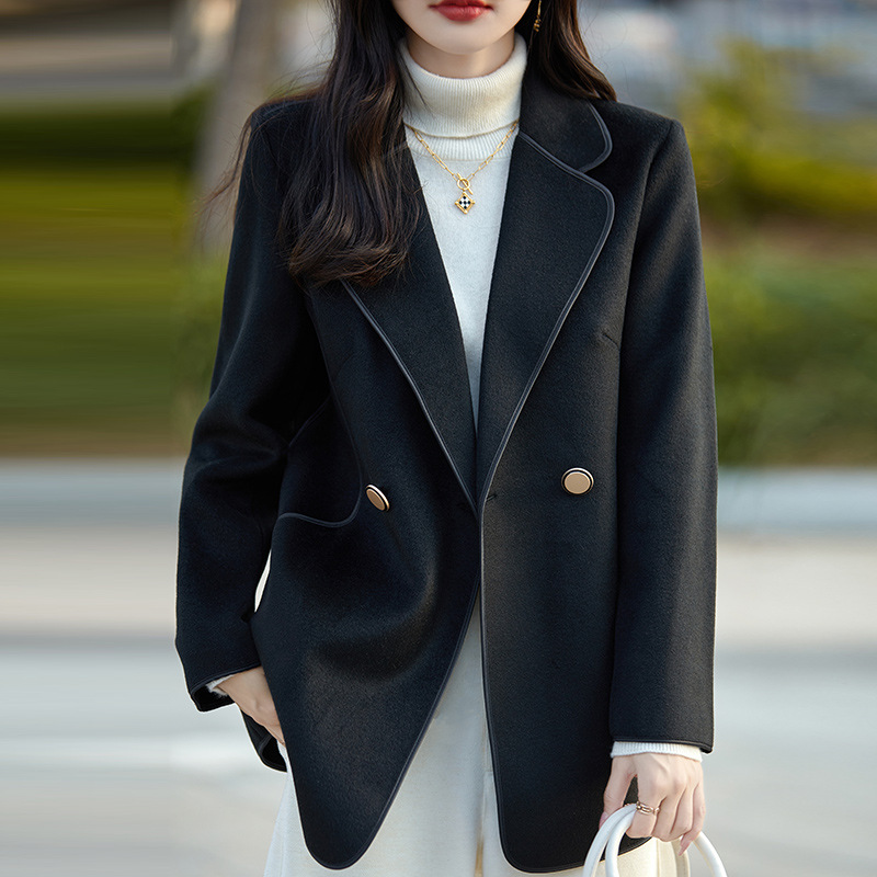 赫本风双面尼大衣西服领外套中青年女装妈妈秋冬外套新款气质呢子