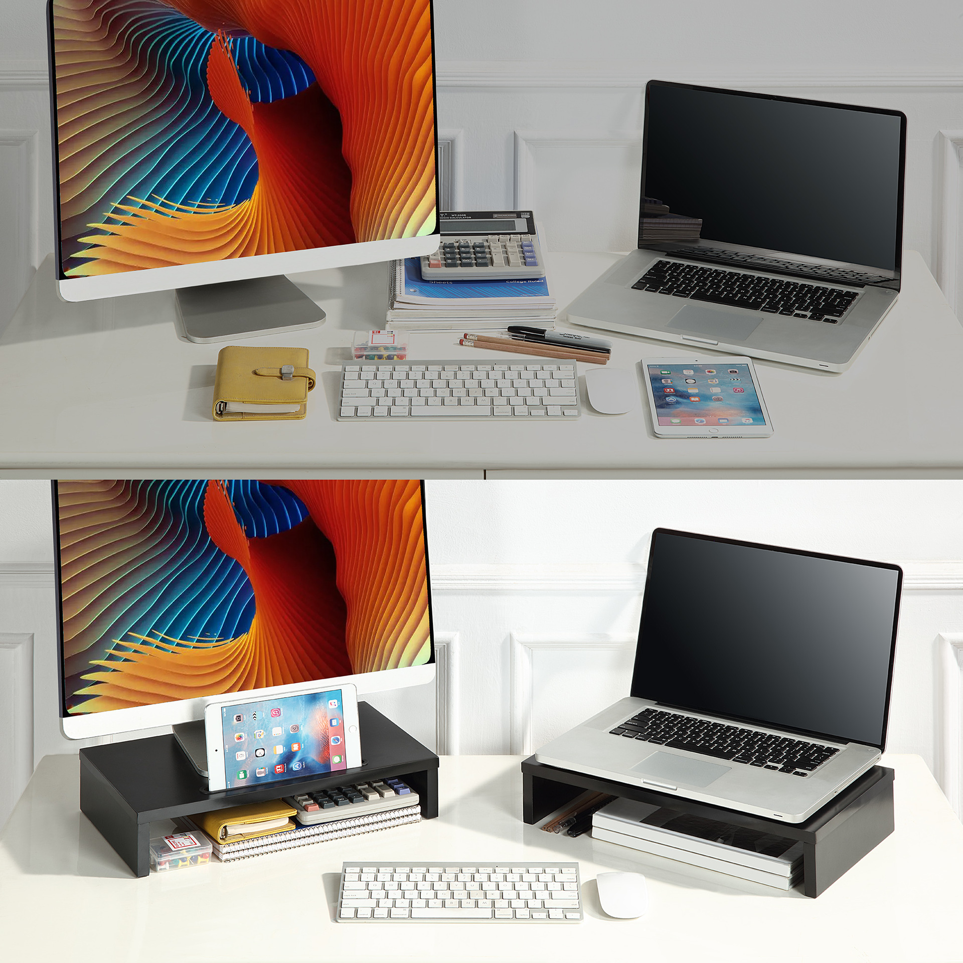 Pantalla de computadora elevada de una sola capa base de soporte de sub-escritorio teclado de escritorio organizar estante de almacenamiento estante de libros image 3
