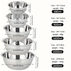 厚いステンレスの調味料のかめの5セットのサラダのたらいは目盛りが付いています。