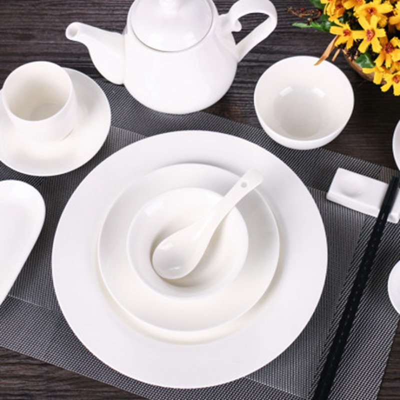 纯白陶瓷酒店餐具摆台四件套餐具饭店餐具会所包间骨碟翅碗汤勺碗