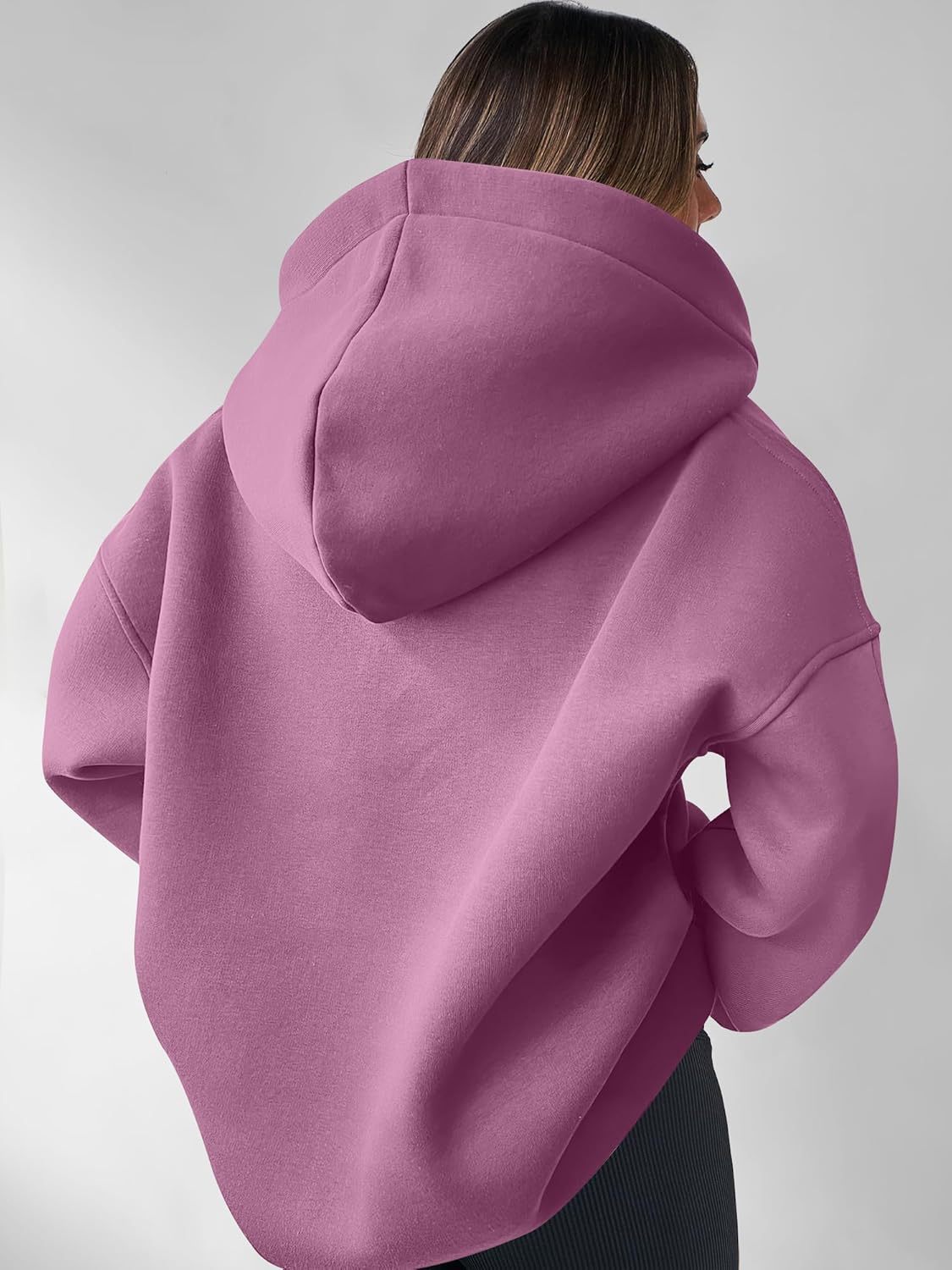 Solid Color Pattern 2024 Autumn And Winter Amazon  European And American Ladies Sweatshirt Solid Color Long Sleeve Hooded Solid Color Loose Sweater Women's Top