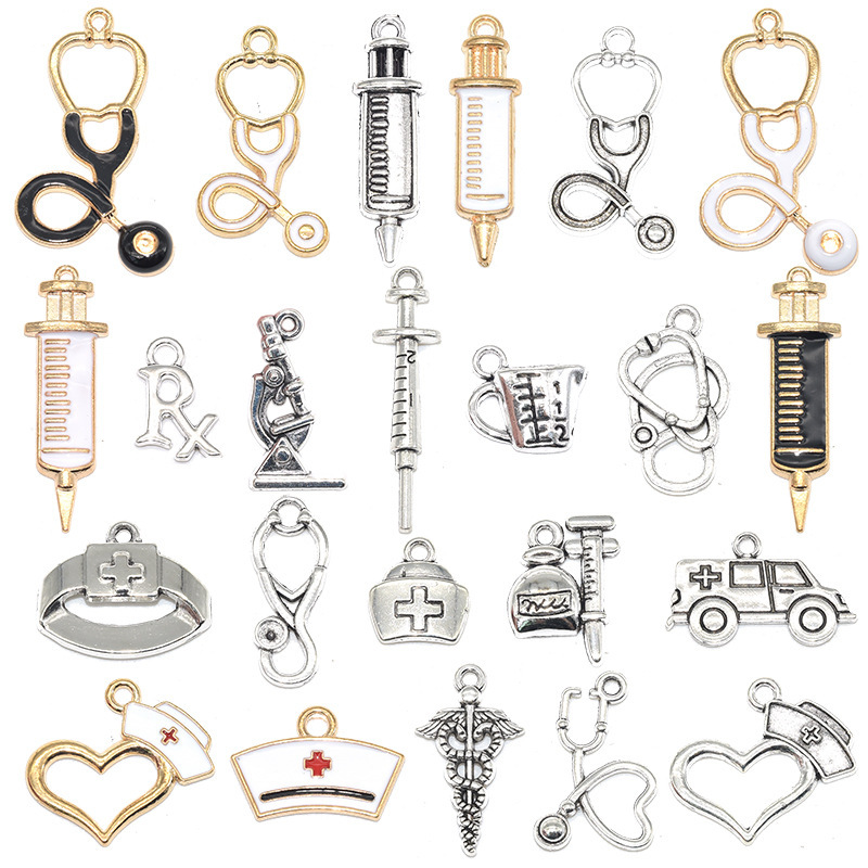 DIY Alloy Jewelry Accessories Medical Series Pendants Stethoscope Nurse Cap Syringe Cross-Border Hot-Selling Pendants