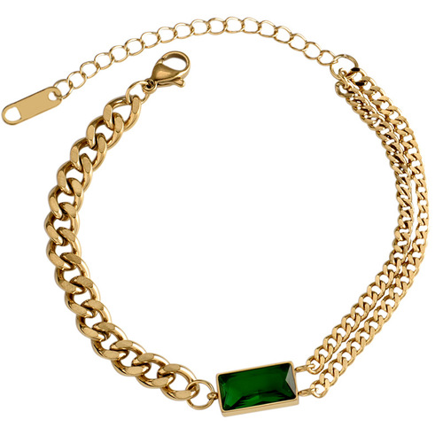 Titanium steel European and American fashion ins style niche design emerald temperament bracelet female personality simple hand jewelry