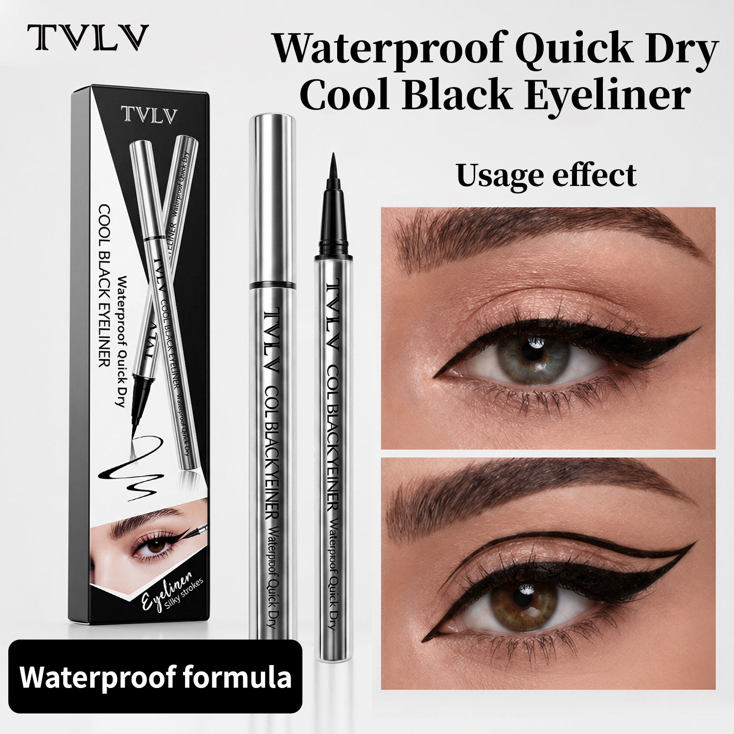 Cross-border TVLV Waterproof Quick-Dry Cool Black Eyeliner, Non-Smudgeable, Southeast Asian Makeup, Natural Long-Lasting Color Eyeliner