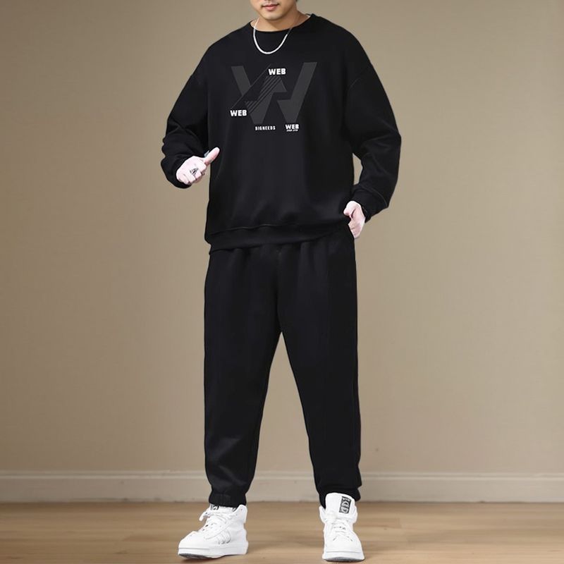 大码男士卫衣春秋款胖子加肥宽松百搭休闲运动长袖打底衫套装潮流|undefined