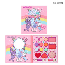 外贸跨境可爱卡通冰淇淋美人猫14色珠光哑光亮片唇膏腮红彩妆盘