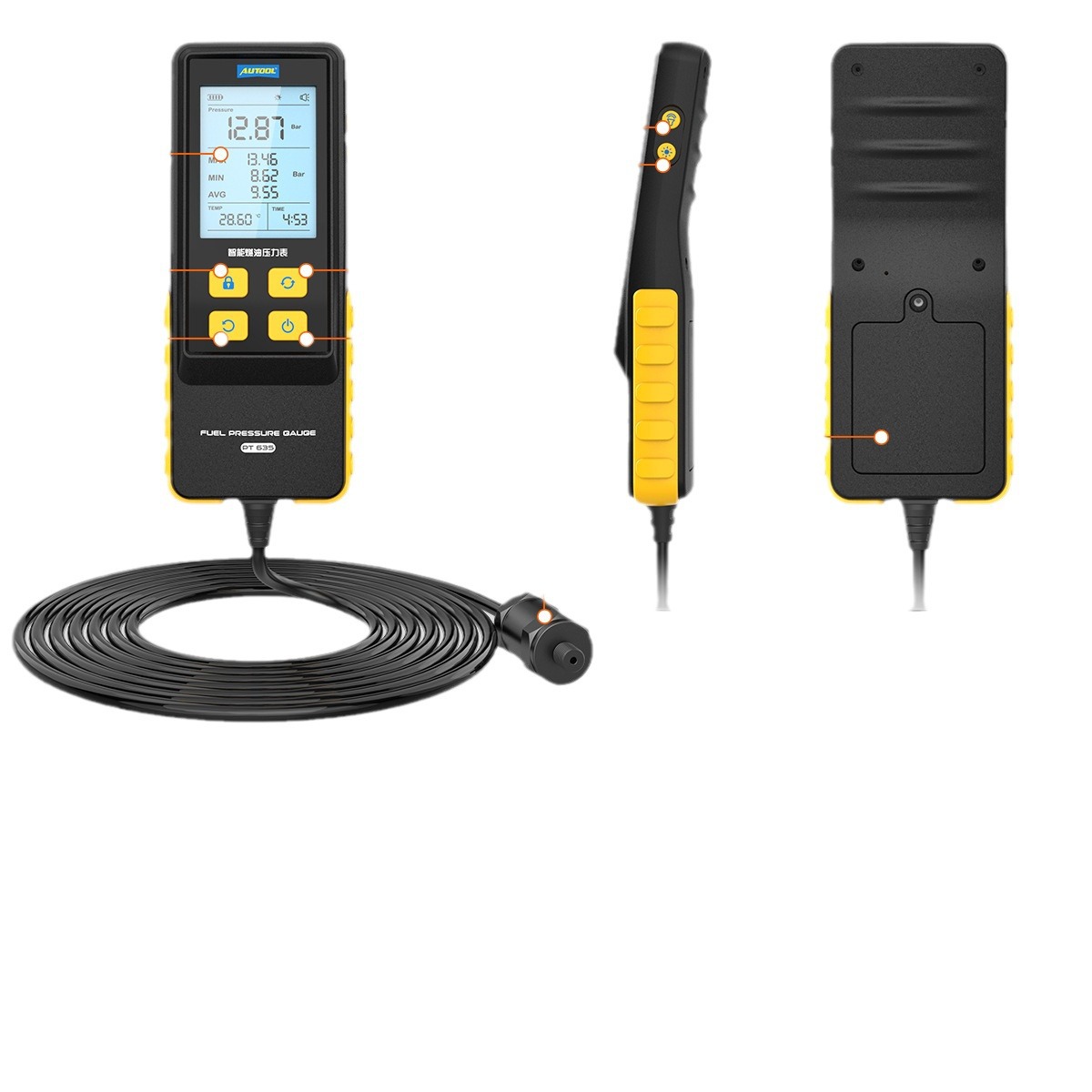 AUTOOL PT635 medidor de presión de combustible inteligente para automóvil, herramienta de detección de presión de gasolina, monitor digital de inyección de combustible