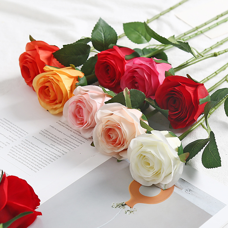 仿真花假花高仿高级单支单头手捧玫瑰花束高档室内家居装饰手工花