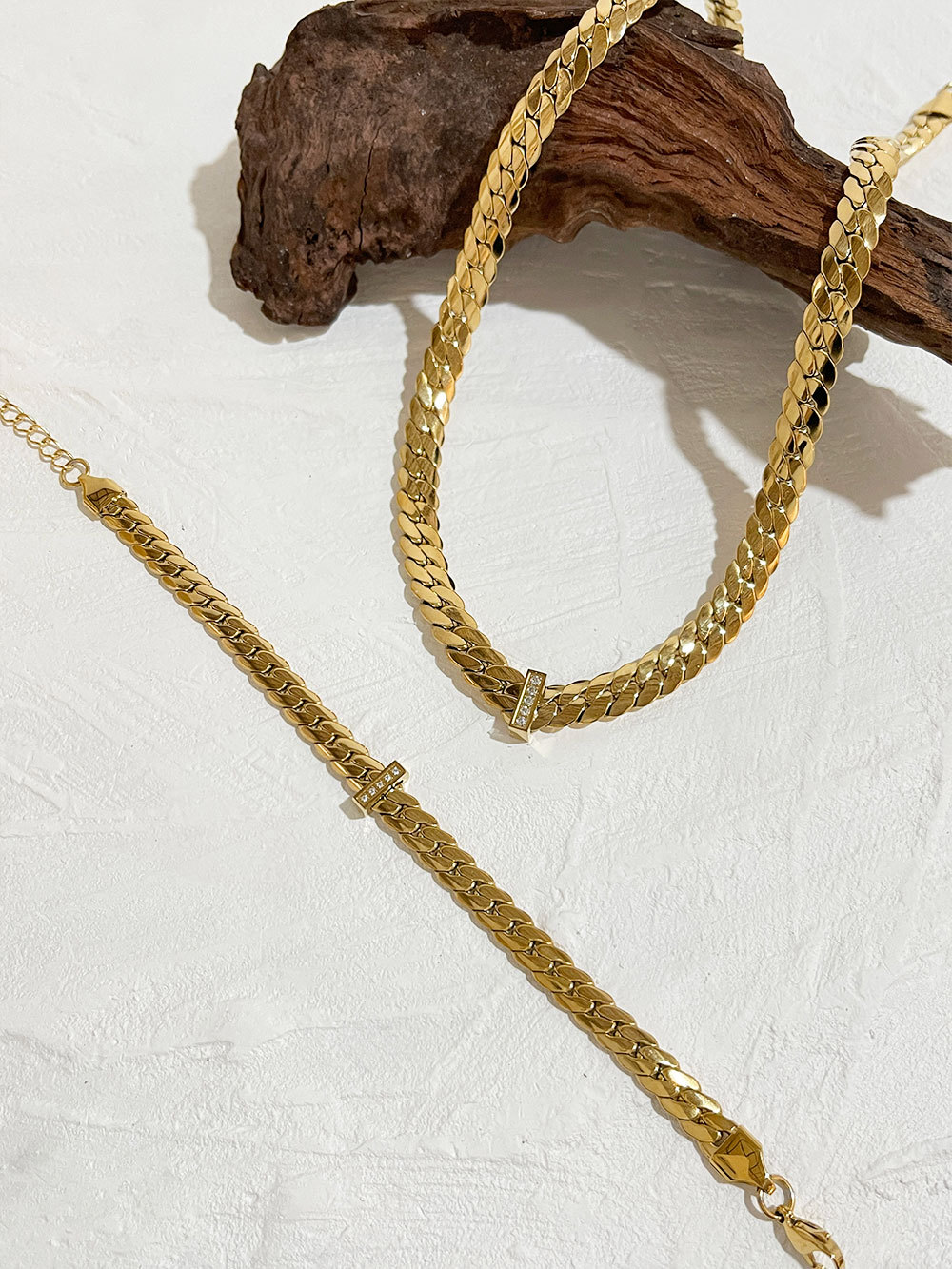 Daily Occasion Simple Style Solid Color Stainless Steel Plating Inlay Zircon Bracelets Necklace 1 Piece