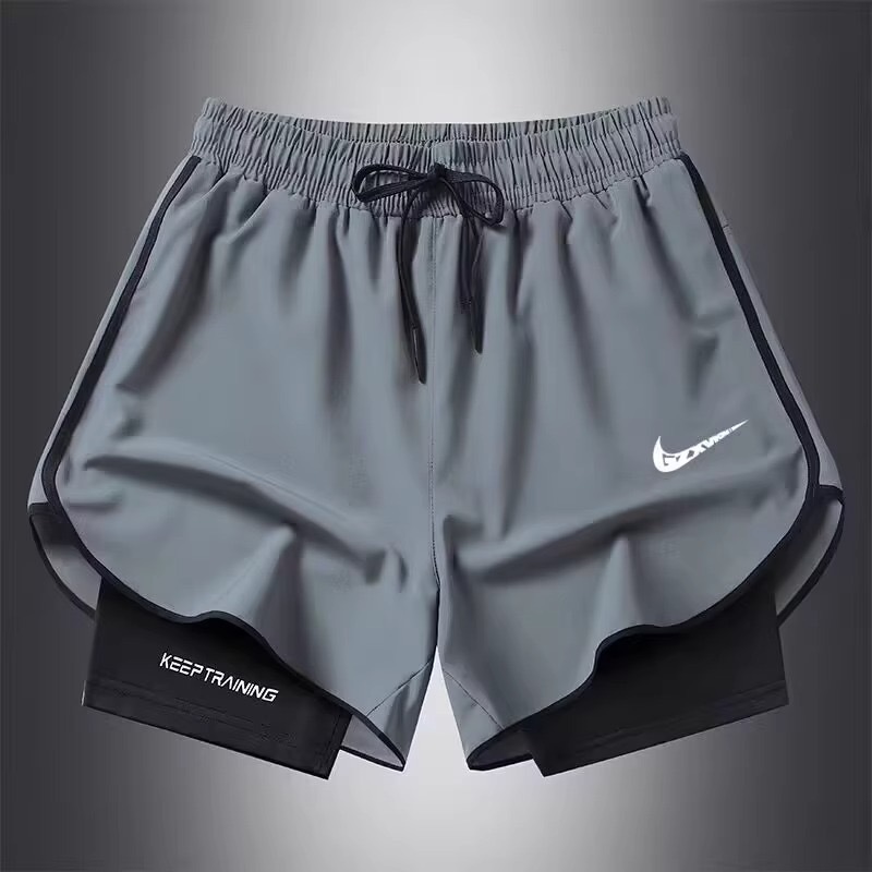 Una pieza de venta en nombre de la marca pantalones cortos de seda de hielo de verano para hombres y mujeres pantalones delgados de tres puntos para correr de secado rápido