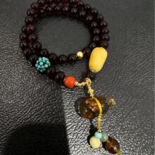 S925银血珀随型枣珠蜜蜡松石琥珀葫芦翡翠南红银珠弹力手串多样性