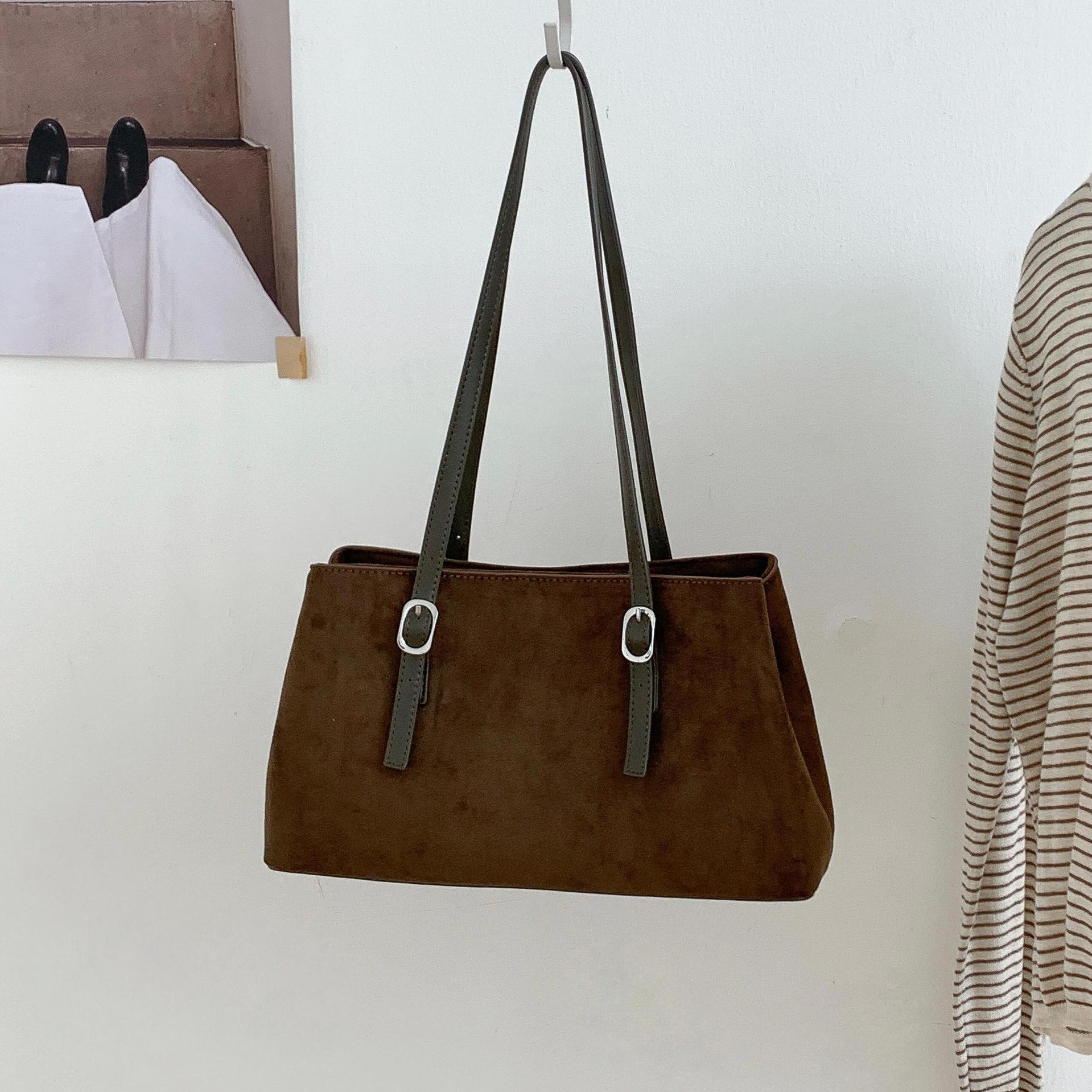 跨境复古麂皮包包多隔层2025秋冬新款托特包大容量女时尚单肩包女