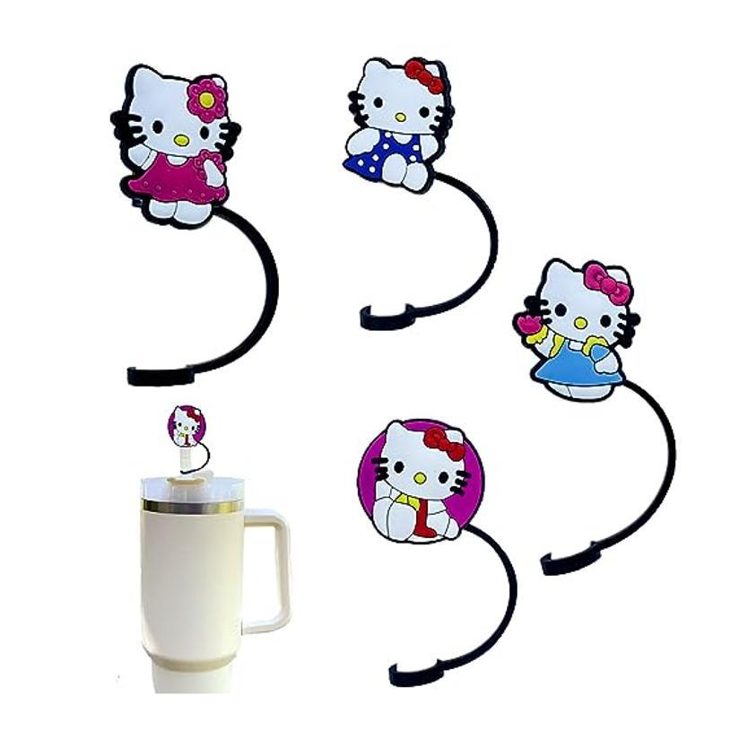 Silicone de dibujos animados tapa de paja goma blanda Kawaii Kitty 10 mm taza Stanley tapa de paja grande 40 onzas 3
