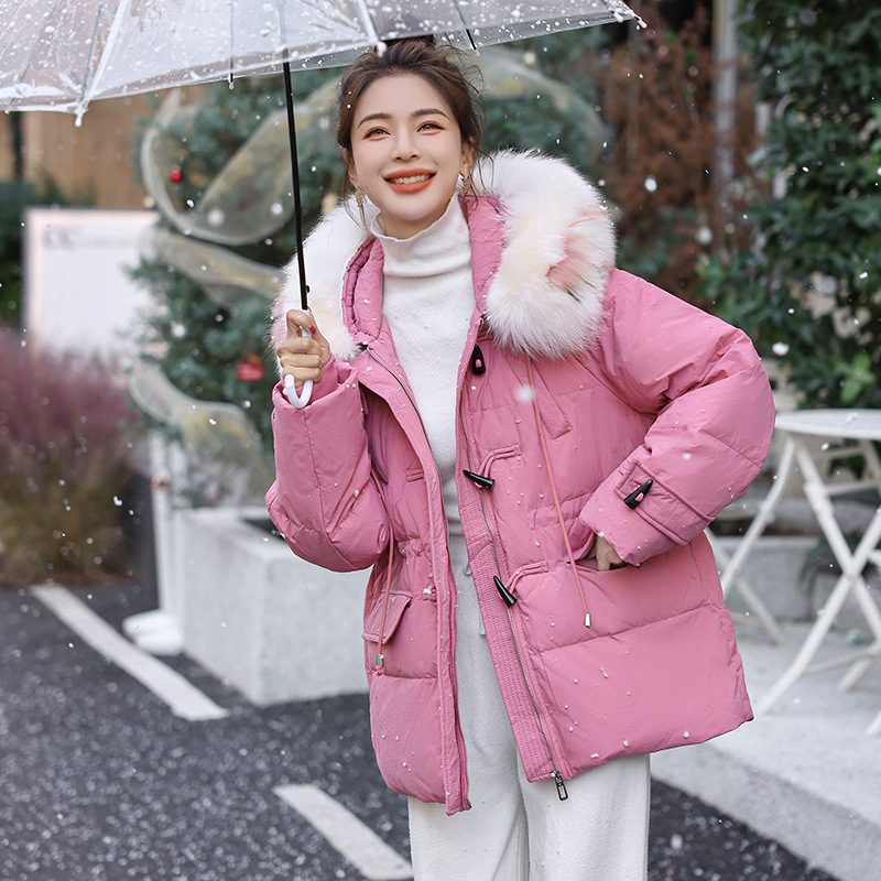 Winter new real fur collar hooded soft skin-friendly wear warm fashion white duck down jacket SX2873