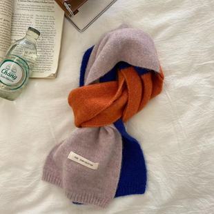 2022 New Dongdaemun ins Western Style Color Matching Blended Small Scarf Women's Autumn and Winter Warm Wool Knitted Scarf