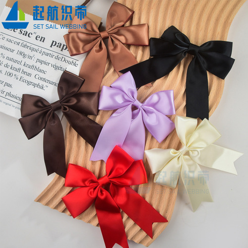Qihang polyester silk ribbon swallowtail large bow 12cm size double layer gift packaging ribbon bow accessories