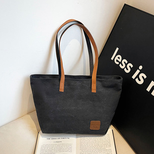 Vintage Large Capacity Canvas Tote Bag Women's Bag 2024 New Ins Casual Simple Shoulder Bag Commuter Underarm Bag