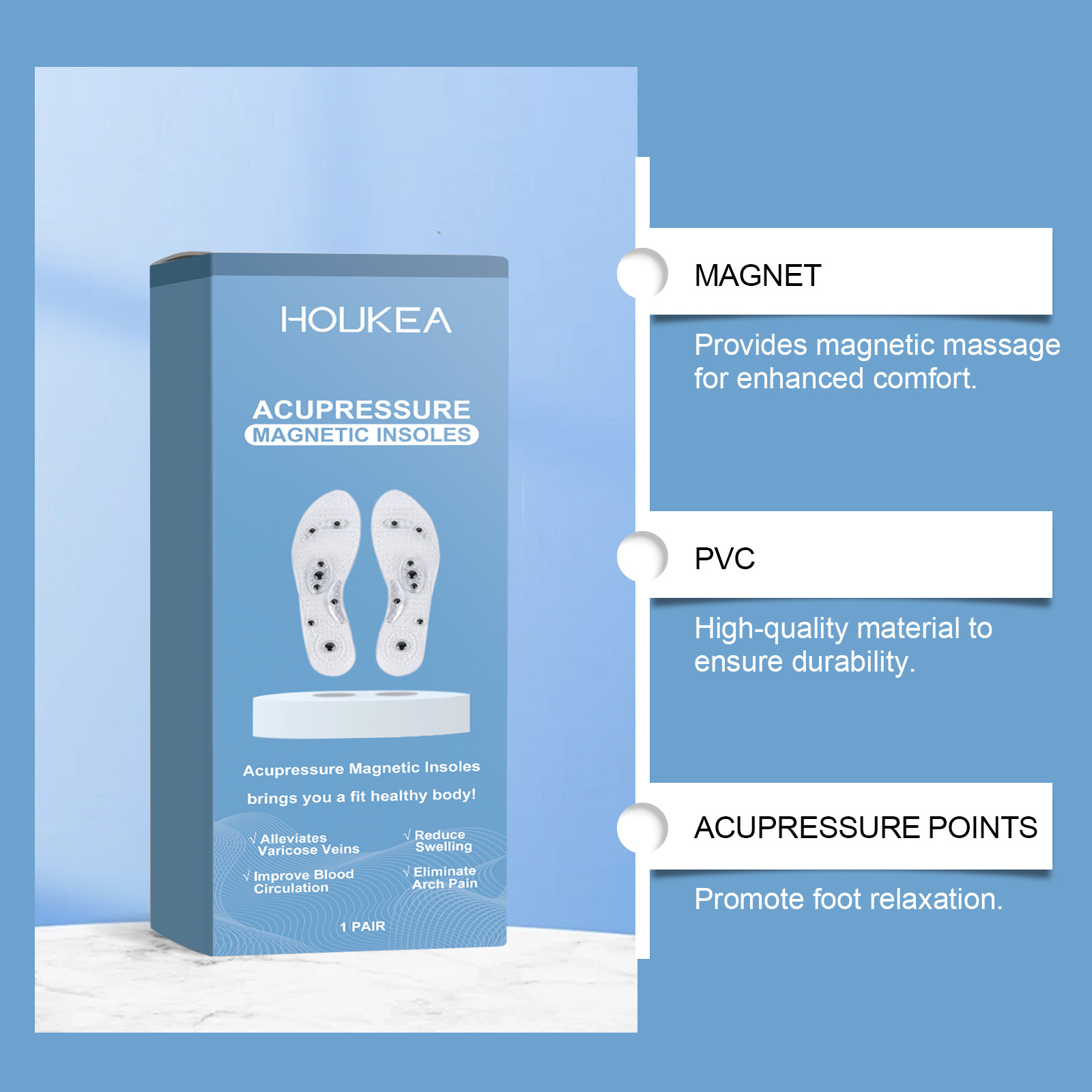 Fußakupressur-Einlegesohle, Fußpolster, langlebige, atmungsaktive Fußpflege-Massage-Einlegesohle_voghion.com