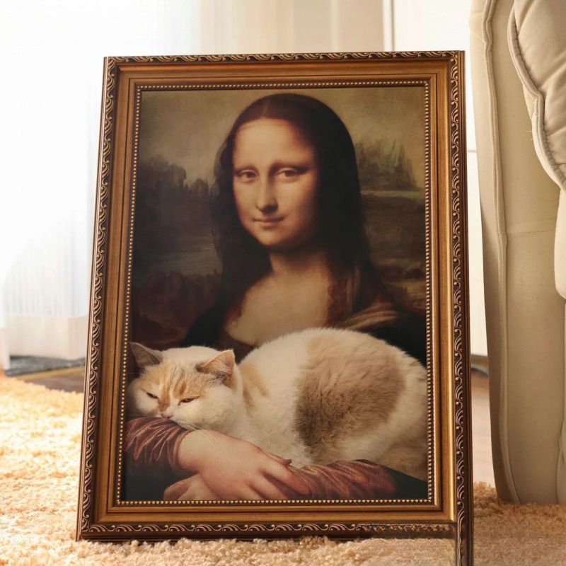 ✅蒙娜丽莎猫窝猫抓板一体世界名画框猫咪玩具封闭式猫窝油画猫房|undefined