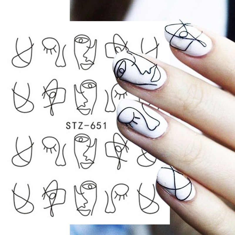 Cross-border Hot Nail Art Watermark Sticker Paper Trendy Cartoon Line Black Manicure Art Decorative Sticker Decal