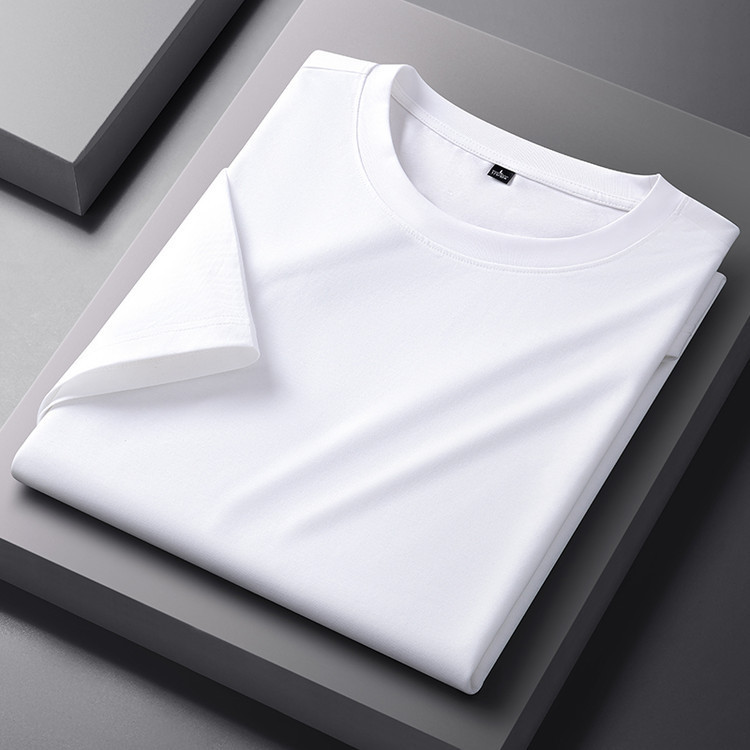 High-End Men's T-Shirt Summer Pure Color Versatile Young and Middle-Aged Casual Round Neck Antibacterial Cool Mercerized Cotton Short-Sleeved Top t
