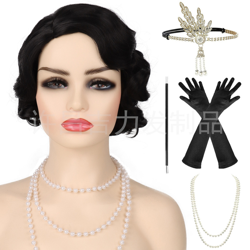 European and American foreign trade wig 1920 s retro hand push water ripple simulation wig stage party wig