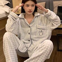 冬季韩版少女卡通珊瑚绒睡衣女款法兰绒加厚保暖家居服套装可外穿