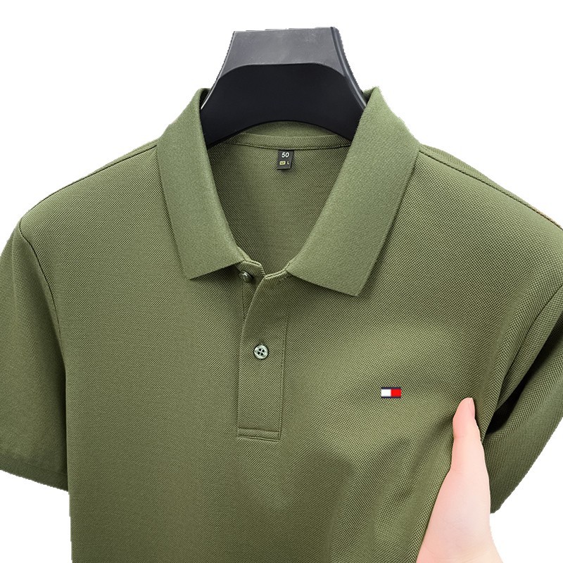 American Big-Name Tomny Genuine Men's Short-Sleeved T-Shirt Pure Cotton Lapel Polo Shirt Summer Long-Staple Cotton T-Shirt for Men