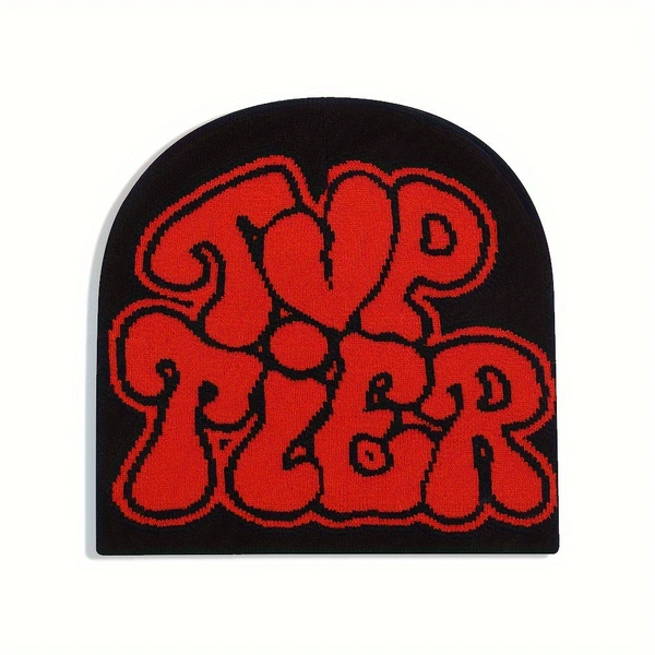 Jacquard letters TOPTIER knitted hat - black with red letters